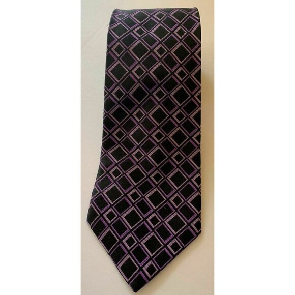 Geoffrey Beene Purple Black Diamond Silk Tie 3.75"W 60"L - Picture 1 of 2